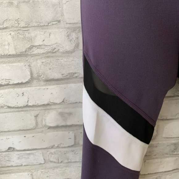 Dark violet purple color blocked mesh leggings - Picture 4 of 8